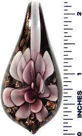 Glass Pendant Tear Flower Black Gold Purple PD478