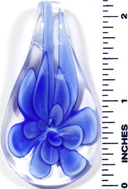 Glass Pendant Tear Flower Clear Blue PD485