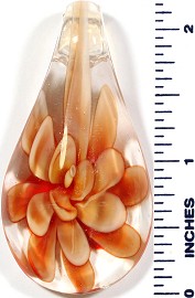 Glass Pendant Tear Flower Clear Orange PD487