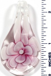 Glass Pendant Spoon Flower Clear Pink PD488