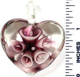 Glass Pendant Heart Flower Clear Purple PD494