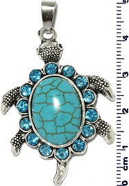 Turtle Blue Rhinestone Turquoise Pendant PD505