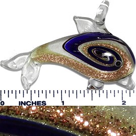Glass Pendant Dolphin Blue Gold Clear PD510