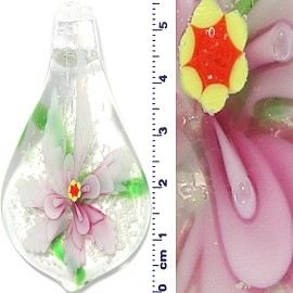 Glass Pendant Murano Spoon Flower Clear Green Pink PD521