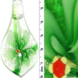 Glass Pendant Murano Spoon Flower Clear Green PD522