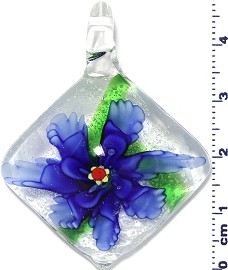 Glass Pendant Murano Square Flower Clear Blue PD523