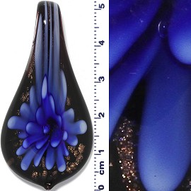 Glass Pendant Murano Spoon Flower Black Gold Blue PD538
