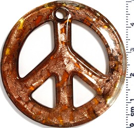 Glass Pendant Peace Sign Gold Brown PD553