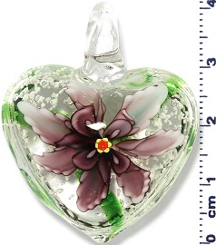 Glass Pendant Heart Flower Clear Green Purple PD565