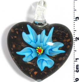 Glass Pendant Flower Heart Black Gold Turquoise PD567