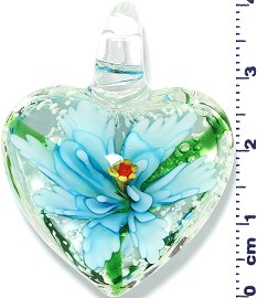 Glass Pendant Murano Heart Flower Clear Green Turquoise PD571