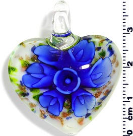 Glass Pendant Flower Heart White Blue PD575