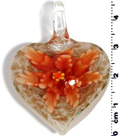 Glass Pendant Flower Heart White Orange PD576