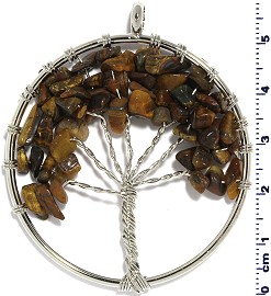 Tree Of Life Stone Metallic Pendant Silver Tone Brown PD580