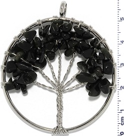 Tree Of Life Stone Metallic Pendant Silver Tone Black PD600