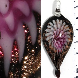 Glass Pendant Flower Oval Tip Twist Pink Gold PD610