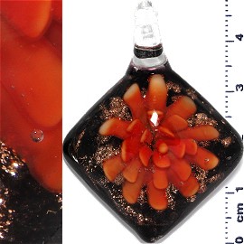 Glass Pendant Flower Square Gold Black Orange PD647