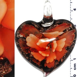 Glass Pendant Flower Heart Gold Black Orange PD678