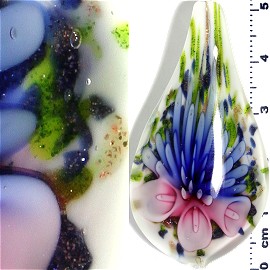 Glass Pendant Flower Tear White Blue Pink PD682
