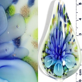 Glass Pendant Flower Tear White Blue Turquoise PD683
