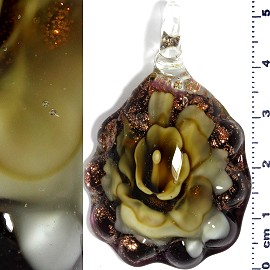 Glass Pendant Flower Oval Gold Black Yellow PD687