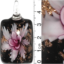 Glass Pendant Flower Rectangle Black Gold Pink PD690