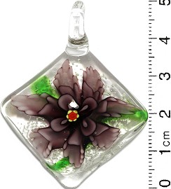 Glass Pendant Flower Square Clear Green Purple PD694