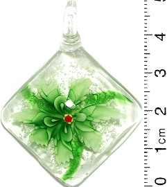 Glass Pendant Flower Square Clear Green PD697
