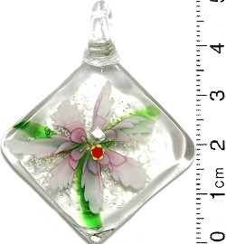 Glass Pendant Flower Square Clear Green Pink PD708
