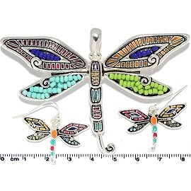 Set Pendant Earrings Dragonfly Multi Color PD709