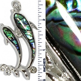 Abalone Pendant Dolphins Green Silver PD712