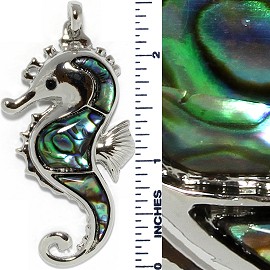 Abalone Pendant Seahorse Green Silver PD713