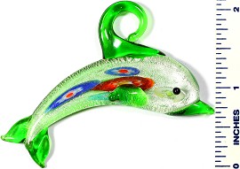 Glass Pendant Dolphin Silver Green Red PD727