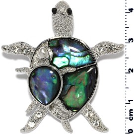 Abalone Pendant Turtle Parent and Child Silver Tone Green PD734