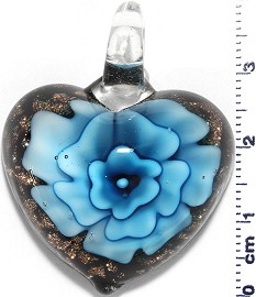 Glass Pendant Flower Heart Black Turquoise PD742