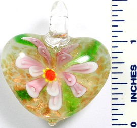 Glass Pendant Flower Heart White Pink PD758