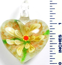 Glass Pendant Flower Heart White Yellow PD765