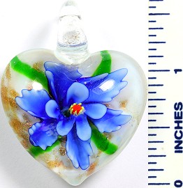 Glass Pendant Flower Heart White Blue PD768