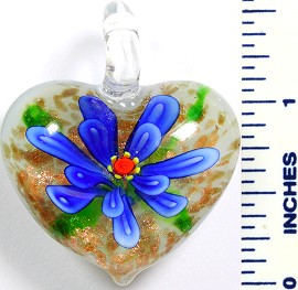 Glass Pendant Flower Heart White Blue PD769