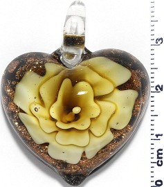 Glass Pendant Flower Heart Black Yellow PD773