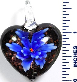 Glass Pendant Flower Heart Black Blue PD790