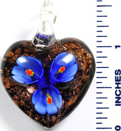 Glass Pendant Flower Heart Black Blue PD792
