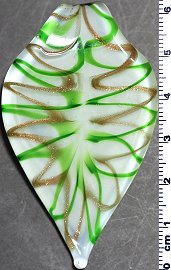 Glass Pendant Leaf Point White Gold Green PD807