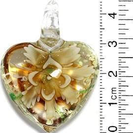 Glass Pendant Flower Heart Clear Green Tan Yellow PD814