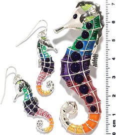Pendant Earrings Set Seahorse Multi Color PD821