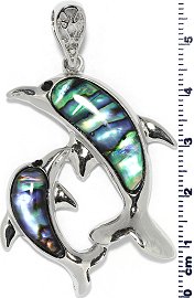 Abalone Pendant Dolphin Silver Green PD846