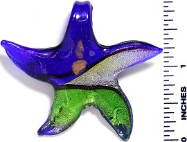 Glass Pendant Small Star Fish Blue Silver Green PD855