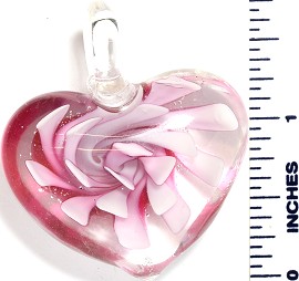 Glass Pendant Flower Big Heart Clear Pink PD856
