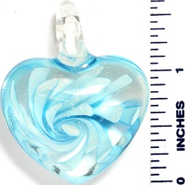 Glass Pendant Flower Big Heart Clear Sky Blue PD857