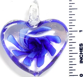 Glass Pendant Flower Big Heart Clear Blue PD858
